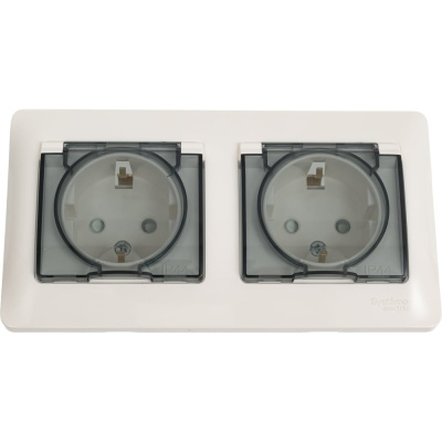 Розетка Systeme Electric Glossa Молочная 2-ая с/з, со шторками, в сборе, IP44 SE