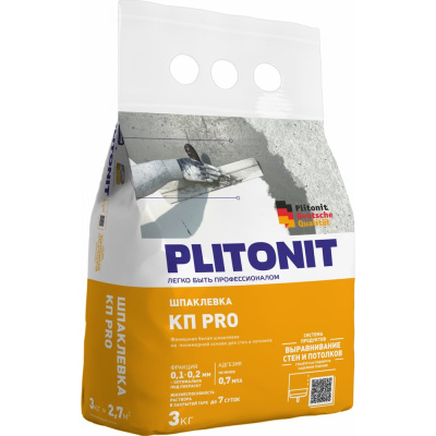Финишная шпаклевка на полимерной основе для стен и потолков PLITONIT КП pro 3 кг