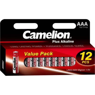 Батарейка Camelion LR03 Plus Alkaline BLOCK-12 LR03-HP12, 1.5В