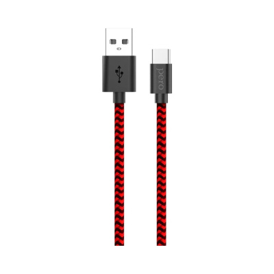 Дата-кабель PERO DC-04 Type-C, 3А, 2м, Red-black, Fast Charge PRDC-04TC2MRB