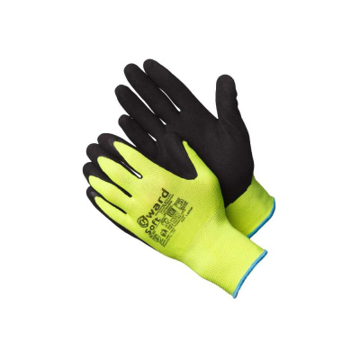 Нейлоновые перчатки цвета "Hi-Vis", покрытые вспененным латексом черного цвета Gward