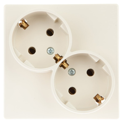 Розетка Simon 2х2К+З Schuko без шторок, слоновая кость