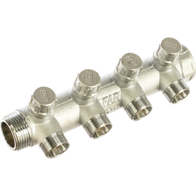 Запорный коллектор с 4 отводами FAR 1" ВР-НР М24х19 FK 3906 C1