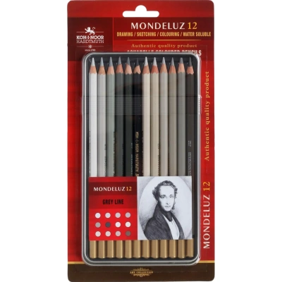 Карандаши акварельные Koh-I-Noor "Mondeluz Grey Line", 12цв., заточен., металл. пенал, блистер (ПОД ЗАКАЗ)
