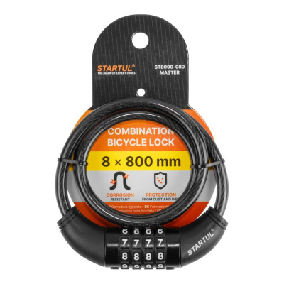 Замок велосипедный кодовый STARTUL MASTER 8x800мм