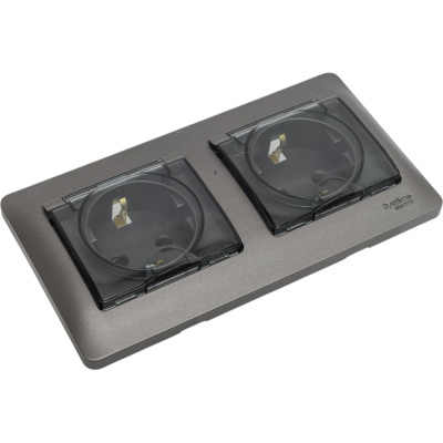 Розетка Systeme Electric Glossa Графит 2-ая с/з, со шторками, в сборе, IP44 SE