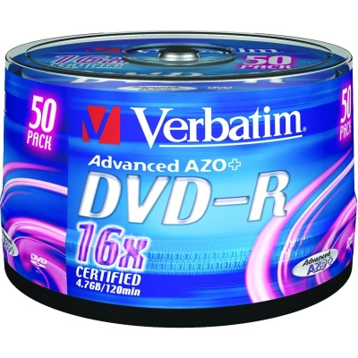 Носители информации DVD-R, 16x, Verbatim Azo Matt Silver, Cake/50, 43548