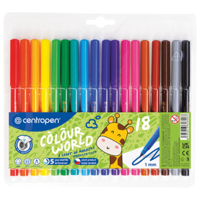 Фломастеры Centropen "Colour World", 18цв., трехгранные, смываемые, блистер