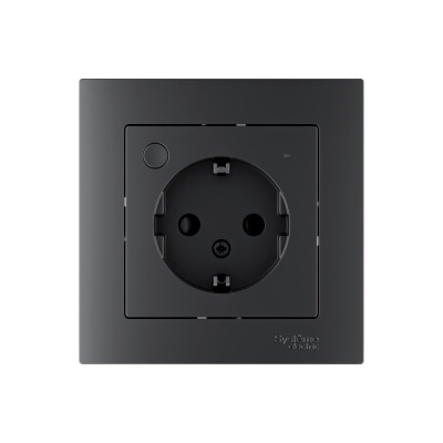 Розетка с заземлением, со шторкой Systeme Electric ATLASDESIGN SMART, Zigbee, L+N, 16 А, мех., КАРБОН