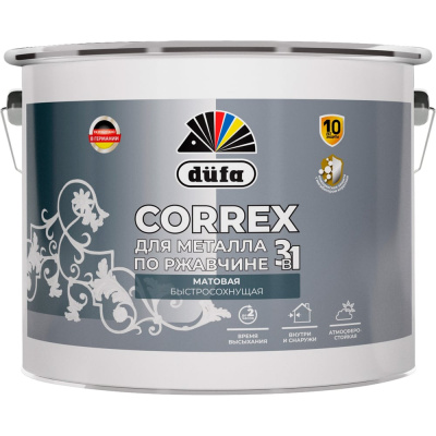 Грунт-эмаль 3в1 Dufa CORREX для металла, по ржавчине, RAL-7024, графитовый серый, матовая, 10л