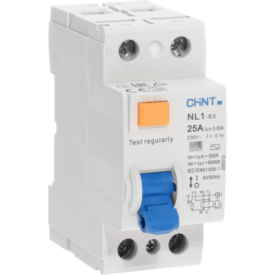 Устройство защитного отключения CHINT NL1-63 6kA 2P 25A 30mA тип AC