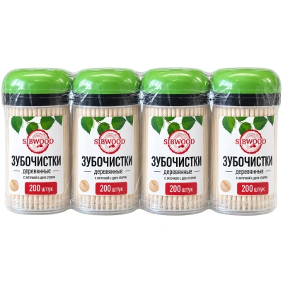 Зубочистки из дерева SIBWOOD 4 шт/уп, ЗБ200