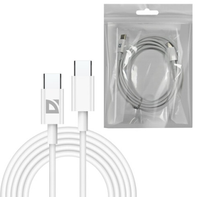 Кабель USB Type-C-Type-C, 60 Вт, белый, 2 м, DEFENDER F182, 87538