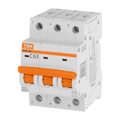 Автоматический выключатель TDM ELECTRIC ВА47-60 3Р 63А 6кА х-ка C