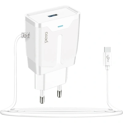 Зарядное устройство сетевое PERO TC04 1USB 2.1A + TYPE-C CABLE белый