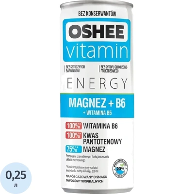 Напиток витаминизированный Oshee Vitamin Energy Magnesium+B6 газ ж/б 0,25л