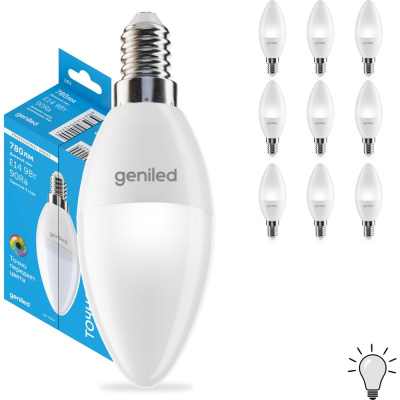 Светодиодная лампа geniled энергосберегающая, E14, C37, 6Вт, 4000K, 90Ra, свеча, 10 шт