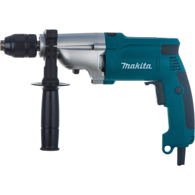 Редуктор двухскоростной ударной дрели Makita HP 2051 закрыт прочным металлическим корпусом