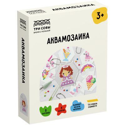Аквамозаика ТРИ СОВЫ "Принцесса", набор инструментов и аксессуаров, трафареты, картонная коробка 11*14см