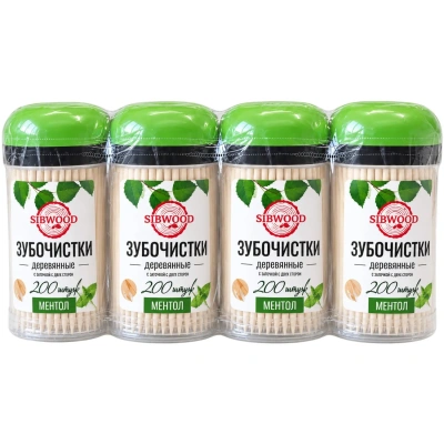 Зубочистки из дерева SIBWOOD (ментол) 4 шт/уп,ЗБ200М