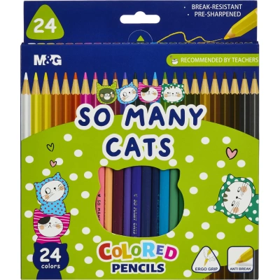 Карандаши цветные So Many Cats деревянные трехгранные, 24 цвета в наборе