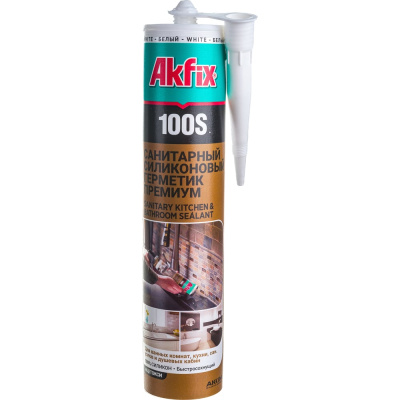 Санитарный герметик для кухни и ванной Akfix 100S, белый, 280 мл
