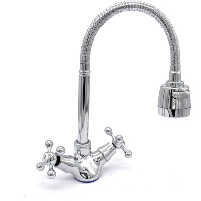 Смеситель для кухни Kranar KС 1801-N, 1/2 керамика, хром, излив гибкий гофрированный, п/г, без подводки