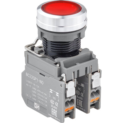 Кнопка Инпром Инновации BN22QP1-M/R NС+LED с подсветкой 230В, красная