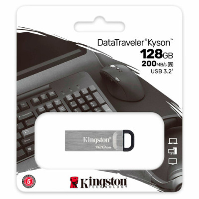 Флеш-память Kingston DataTraveler Kyson, USB 3.2 G1, сереб, DTKN/128GB