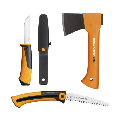 Набор Fiskars: универсальный топор Х5 + пила + универсальный нож