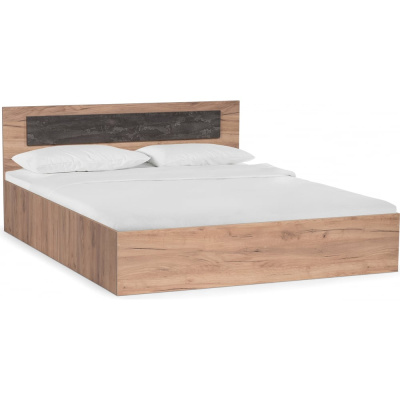 Кровать Woodville Taika 160x200, дуб золотой / камень темный