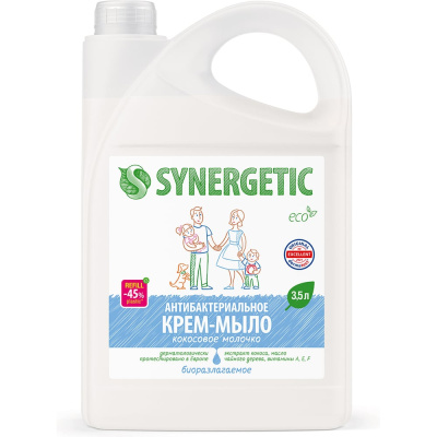 Жидкое антибактериальное крем-мыло SYNERGETIC Кокосовое молочко 3.5 л