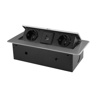 Горизонтальная выдвижная розетка ROCKETSOCKET 2 euro 16a, usb type a+c с блоком 18w, проводка, цвет серый