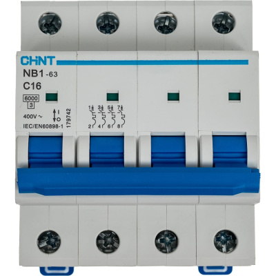 Автоматический выключатель CHINT NB1-63 4P 16A 6кА характеристика C