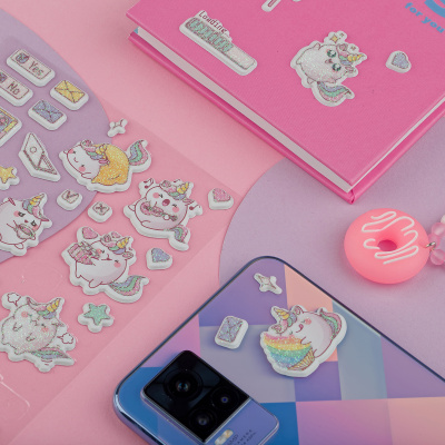 Наклейки объемные MESHU "Cute unicorn", 10*23см, с блестками, пакет европодвес