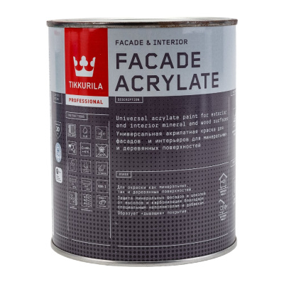 Акрилатная универсальная эмаль для фасадов и интерьеров Tikkurila FACADE ACRYLATE 700012339