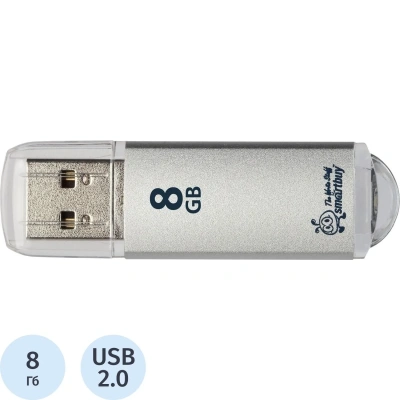 Память Smart Buy "V-Cut" 8GB, USB 2.0 Flash Drive, серебристый (металл. корпус )