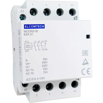 Контактор модульный ELCOMTECH 63A 3NO 1NC 230VAC (3НО 1НЗ 230В) 3х модуль