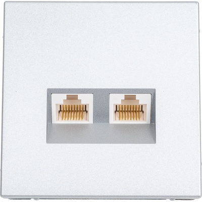 Розетка компьютерная двойная Systeme Electric ArtGallery, RJ45+RJ45, кат. 5е, механизм, Алюминий