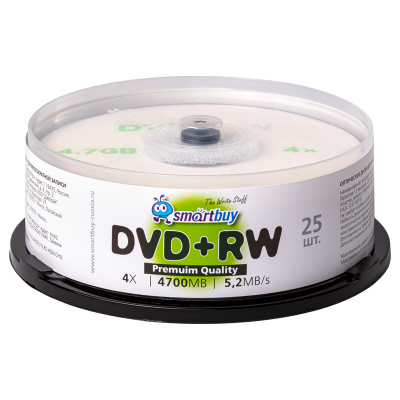 Диск DVD+RW 4.7Gb Smart buy 4x Cake Box (25шт)