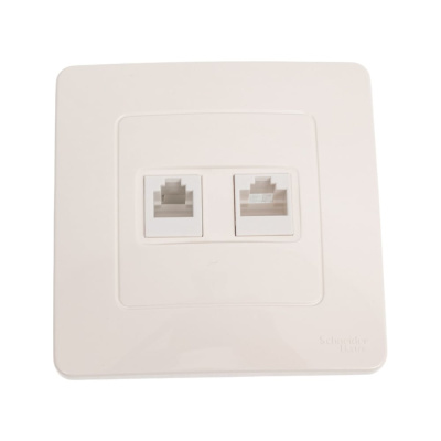 Двойная розетка Systeme Electric BLANCA, С/У, комплект RJ45 категория 5E + телефонный RJ11, молочный