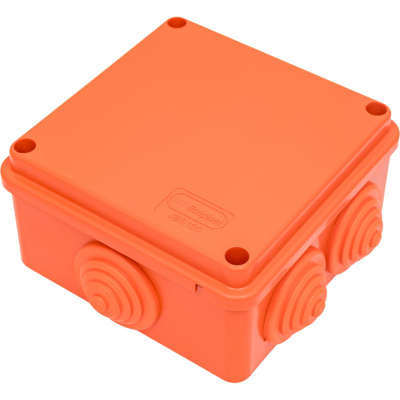 Огнестойкая коробка Экопласт JBS100 E110, о/п 100х100х55, 6 выходов, IP55, 6P, цвет оранжевый