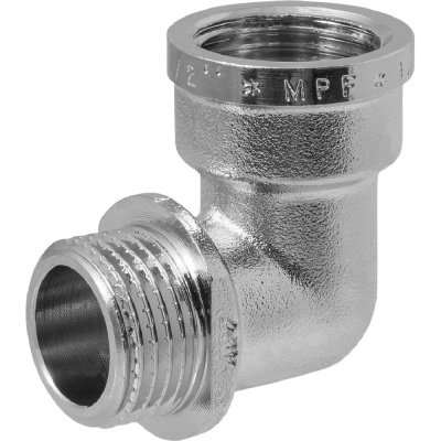 Уголок латунный никелированный 1/2" в/н с ограничителем MPF
