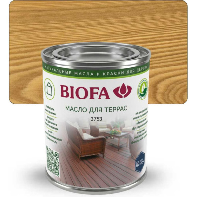 Масло для террас BIOFA 3753, для наружных работ, веранд и настила с УФ-защитой, цвет Лиственница, 125 мл