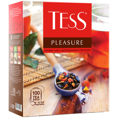 Чай черный TESS Pleasure с шиповником и яблоком 100 пак/уп, 0919-09