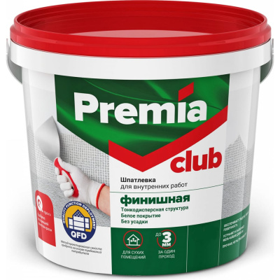 Финишная шпатлевка Premia Club для внутренних работ, ведро 8 кг О03949
