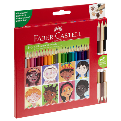 Карандаши цветные Faber-Castell, 24цв.,"Дети мира" заточ.+3цв., картон, европодвес.