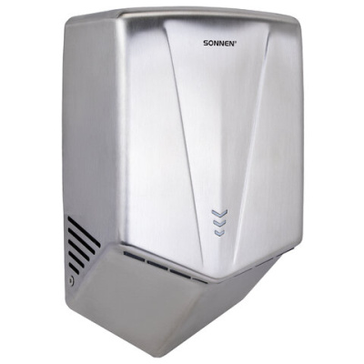 Сушилка для рук ВЫСОКОСКОРОСТНАЯ АНТИВАНДАЛЬНАЯ SONNEN K2022A, 1300 Вт, 150 м/с, IPX1, 72 дБ, нержавеющая сталь, 607191