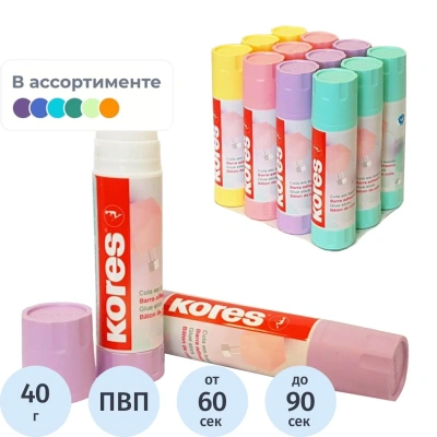 Клей-карандаш Kores "Pastel", 40г, прозрачный, ПВП