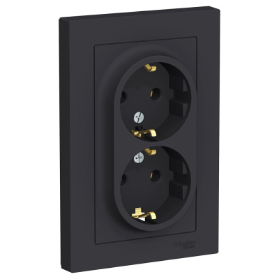 Розетка двойная Systeme Electric (ранее Schneider Electric) серии AtlasDesign (в сборе, цвет карбон) с заземлением